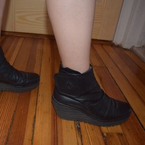 FLYLONDON Black Bootie Platform-Wedge Size 36